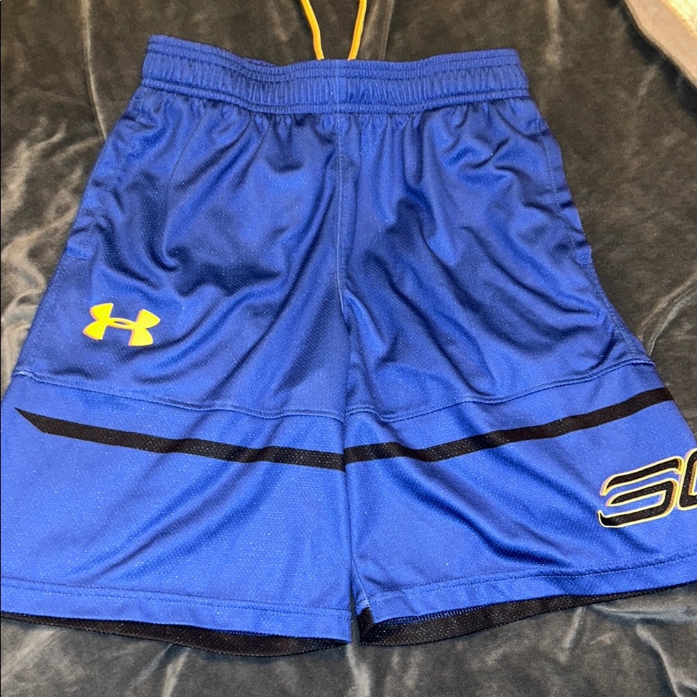 Under Armour Blue and Yellow Athletic Shorts with Elastic Waistband